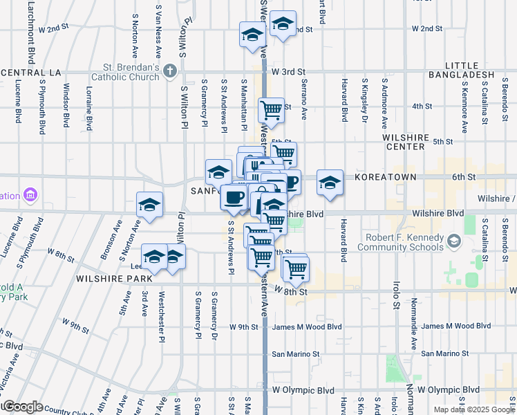 map of restaurants, bars, coffee shops, grocery stores, and more near in Los Angeles