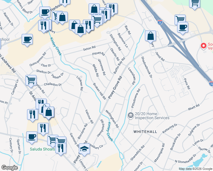map of restaurants, bars, coffee shops, grocery stores, and more near 202 Biddle Road in Columbia