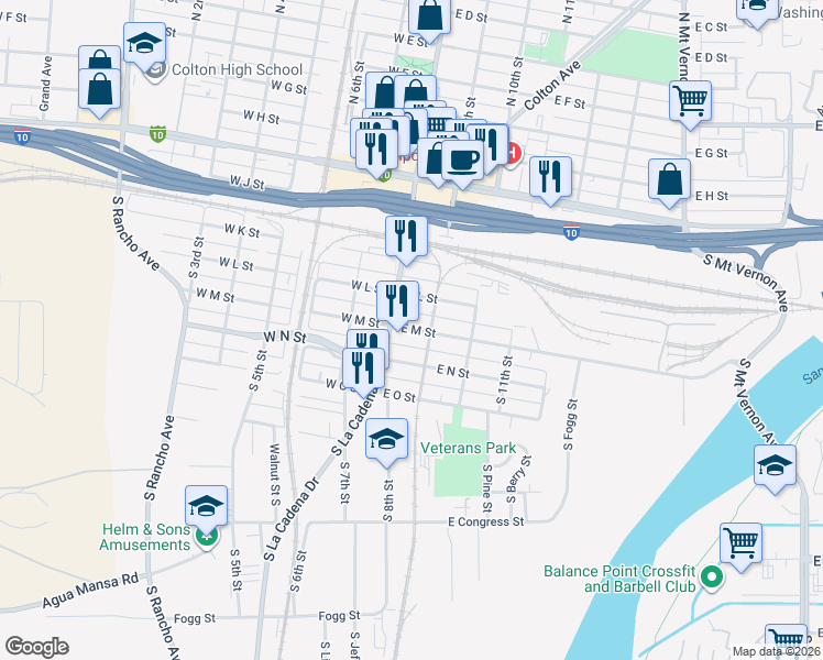 map of restaurants, bars, coffee shops, grocery stores, and more near 295 South 9th Street in Colton