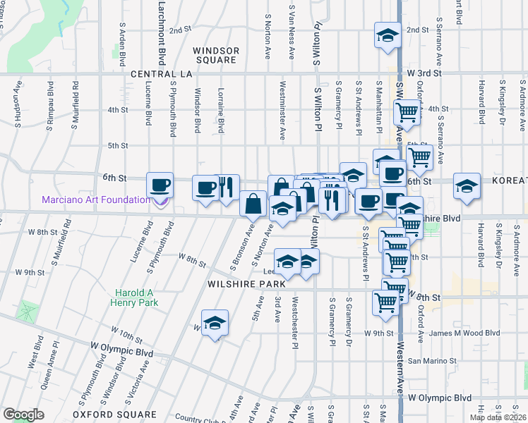 map of restaurants, bars, coffee shops, grocery stores, and more near in Los Angeles
