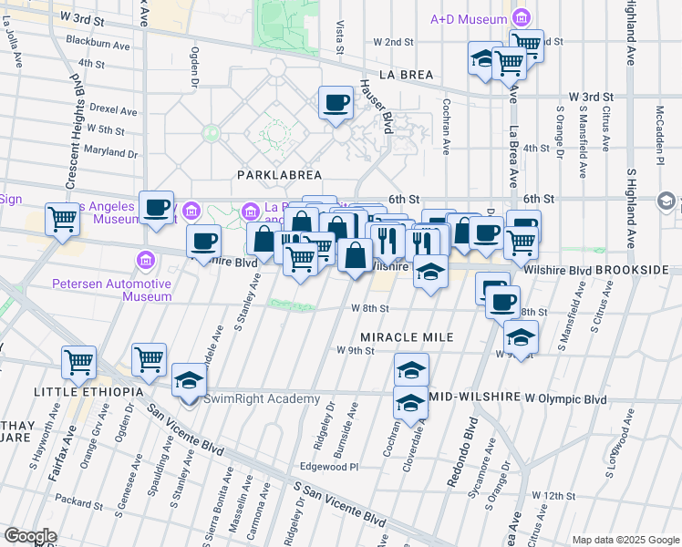 map of restaurants, bars, coffee shops, grocery stores, and more near in Los Angeles