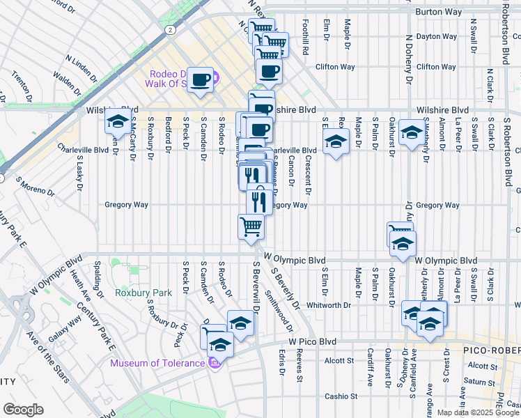 map of restaurants, bars, coffee shops, grocery stores, and more near 306 South El Camino Drive in Beverly Hills