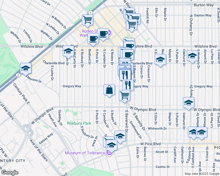 map of restaurants, bars, coffee shops, grocery stores, and more near in Beverly Hills
