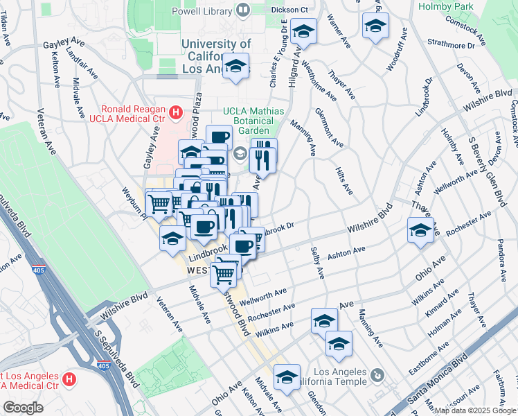 map of restaurants, bars, coffee shops, grocery stores, and more near 968 Hilgard Avenue in Los Angeles