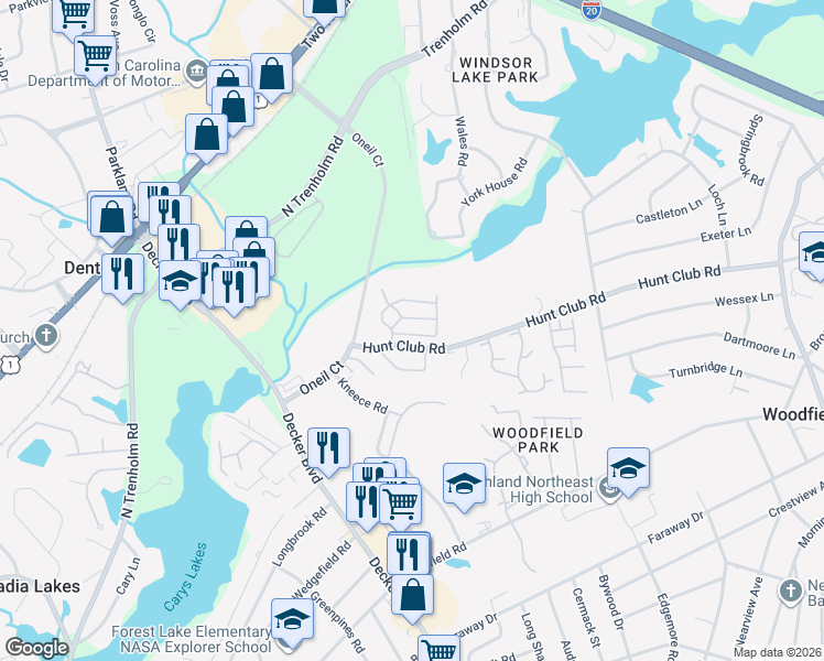 map of restaurants, bars, coffee shops, grocery stores, and more near 38 Foxborough Road in Columbia