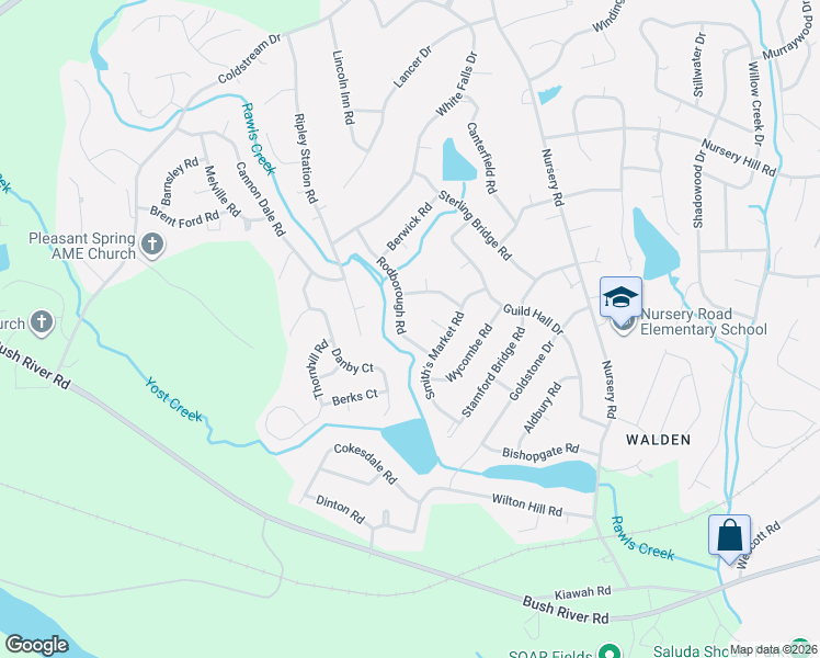 map of restaurants, bars, coffee shops, grocery stores, and more near 112 Smith's Market Court in Columbia