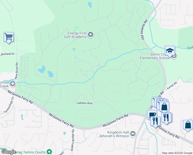 map of restaurants, bars, coffee shops, grocery stores, and more near 7960 Royal Melbourne Way in Duluth