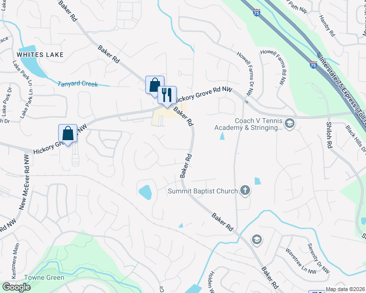 map of restaurants, bars, coffee shops, grocery stores, and more near 2470 Stonegate Drive in Acworth