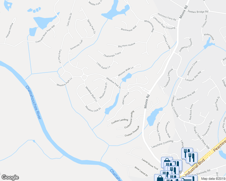 map of restaurants, bars, coffee shops, grocery stores, and more near 4426 Meadow Club Drive in Suwanee