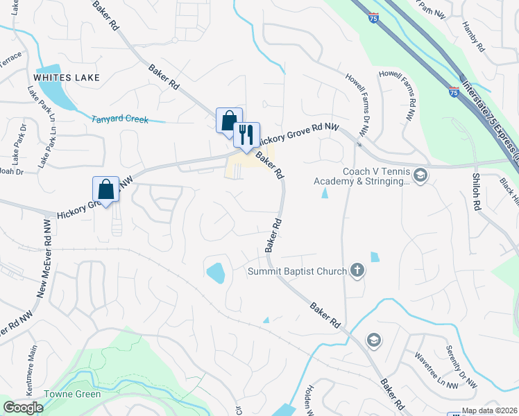 map of restaurants, bars, coffee shops, grocery stores, and more near 2470 Stonegate Drive in Acworth