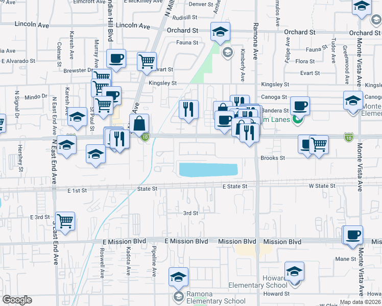 map of restaurants, bars, coffee shops, grocery stores, and more near 10571 Morgan Circle in Montclair