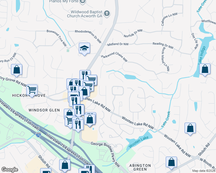 map of restaurants, bars, coffee shops, grocery stores, and more near 4398 Sahara Drive Northwest in Kennesaw
