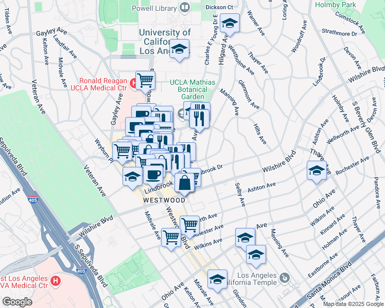 map of restaurants, bars, coffee shops, grocery stores, and more near 968 Hilgard Avenue in Los Angeles