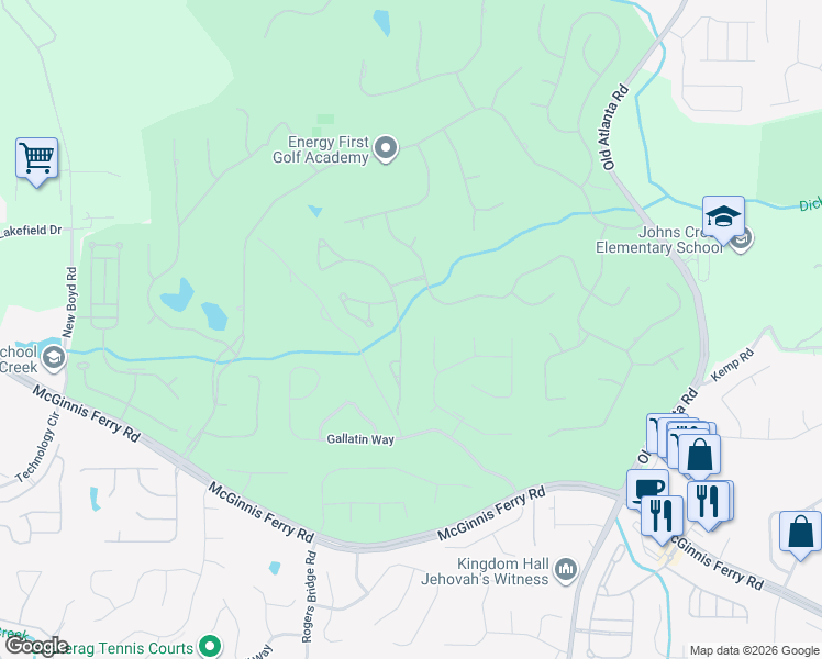 map of restaurants, bars, coffee shops, grocery stores, and more near 7960 Royal Melbourne Way in Duluth