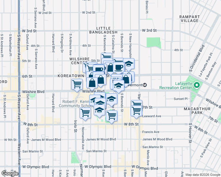 map of restaurants, bars, coffee shops, grocery stores, and more near 3339 Wilshire Boulevard in Los Angeles