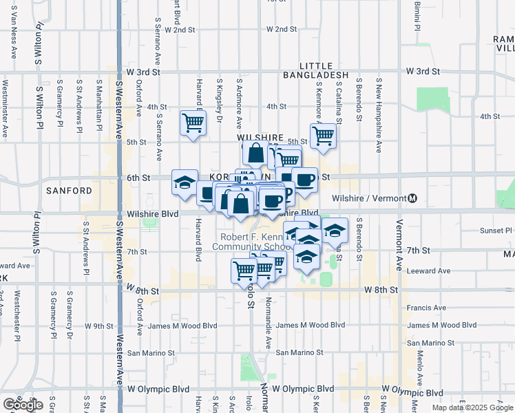 map of restaurants, bars, coffee shops, grocery stores, and more near in Los Angeles
