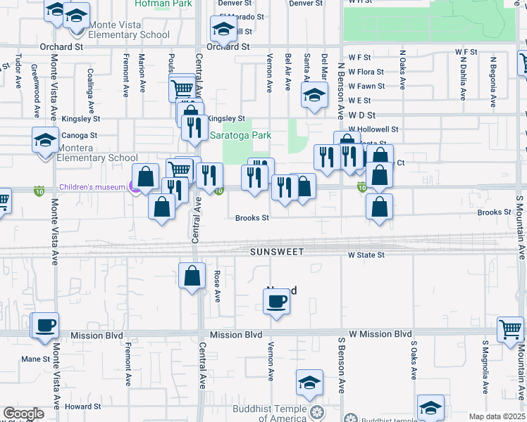 map of restaurants, bars, coffee shops, grocery stores, and more near 5490 Brooks Street in Montclair