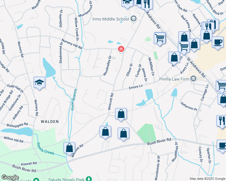 map of restaurants, bars, coffee shops, grocery stores, and more near 5800 Wescott Road in Columbia