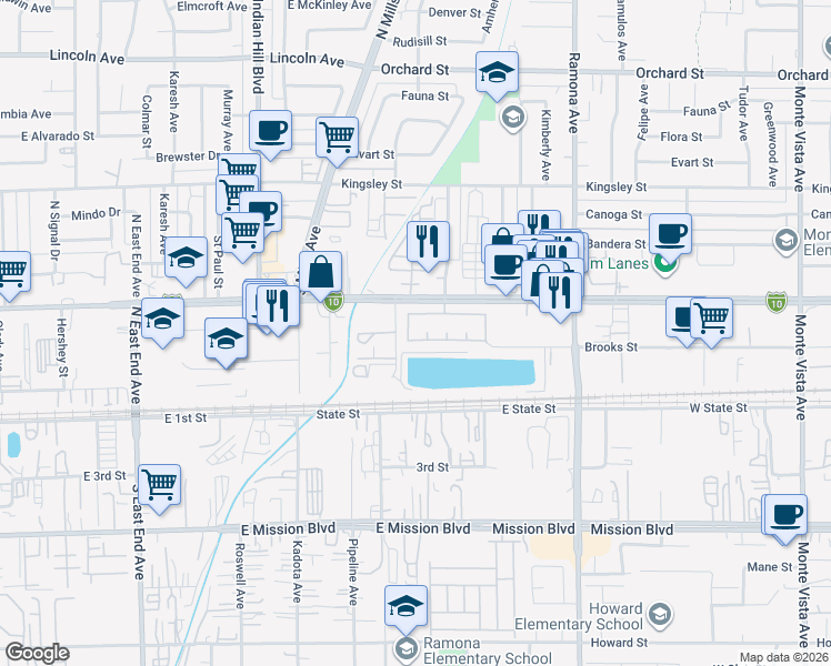 map of restaurants, bars, coffee shops, grocery stores, and more near 10571 Morgan Circle in Montclair