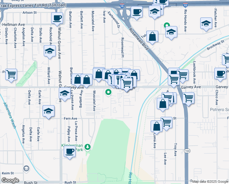 map of restaurants, bars, coffee shops, grocery stores, and more near 2738 Stingle Avenue in Rosemead