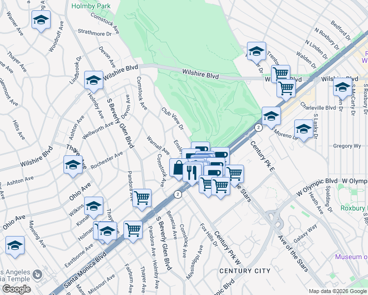 map of restaurants, bars, coffee shops, grocery stores, and more near 1563 Ensley Avenue in Los Angeles