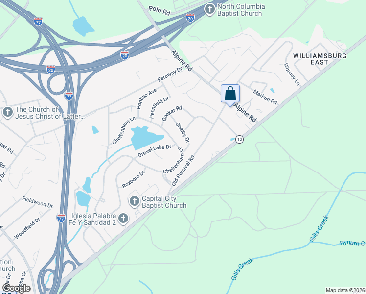 map of restaurants, bars, coffee shops, grocery stores, and more near 1904 Shelby Drive in Columbia