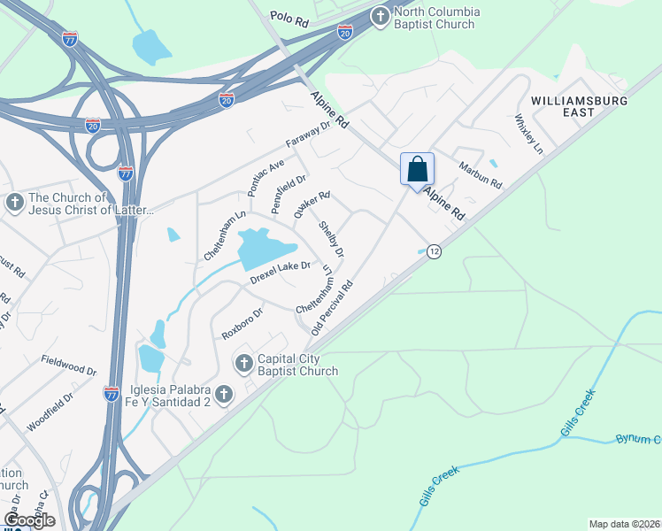 map of restaurants, bars, coffee shops, grocery stores, and more near 1904 Shelby Drive in Columbia
