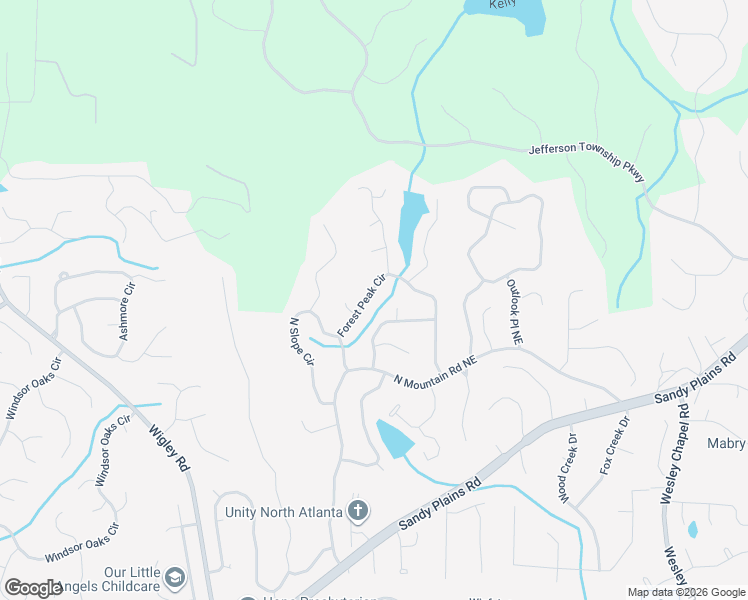 map of restaurants, bars, coffee shops, grocery stores, and more near 4526 Forest Peak Circle in Marietta