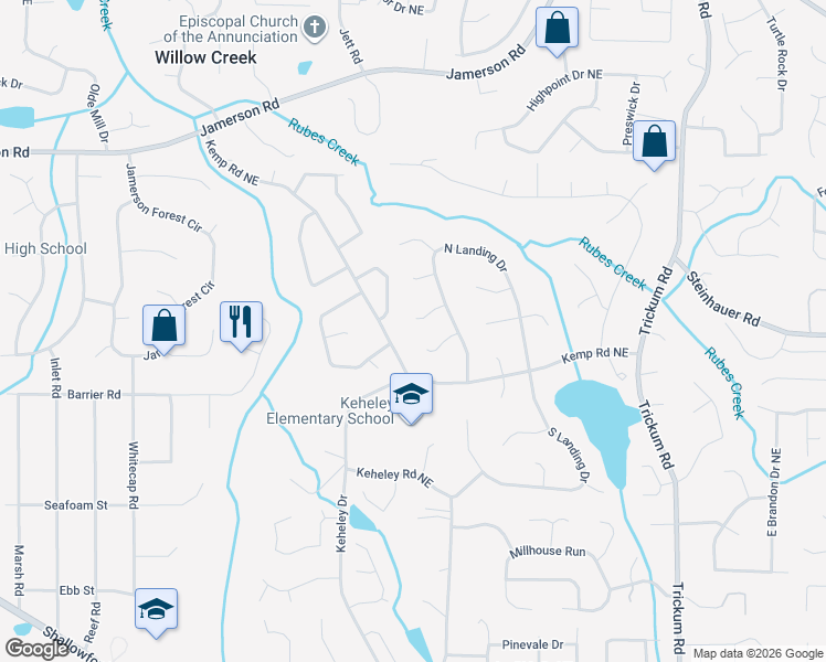 map of restaurants, bars, coffee shops, grocery stores, and more near 2226 Northland Meadow Court in Marietta