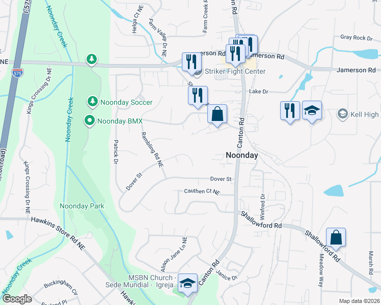 map of restaurants, bars, coffee shops, grocery stores, and more near 912 Elnora Drive in Marietta