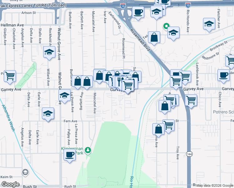 map of restaurants, bars, coffee shops, grocery stores, and more near 2746 Stingle Avenue in Rosemead
