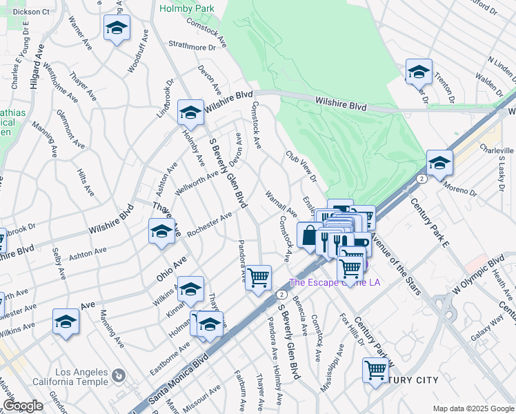 map of restaurants, bars, coffee shops, grocery stores, and more near 1417 Crestview Court in Los Angeles