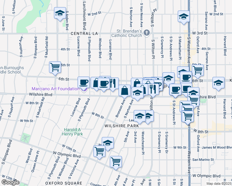 map of restaurants, bars, coffee shops, grocery stores, and more near in Los Angeles