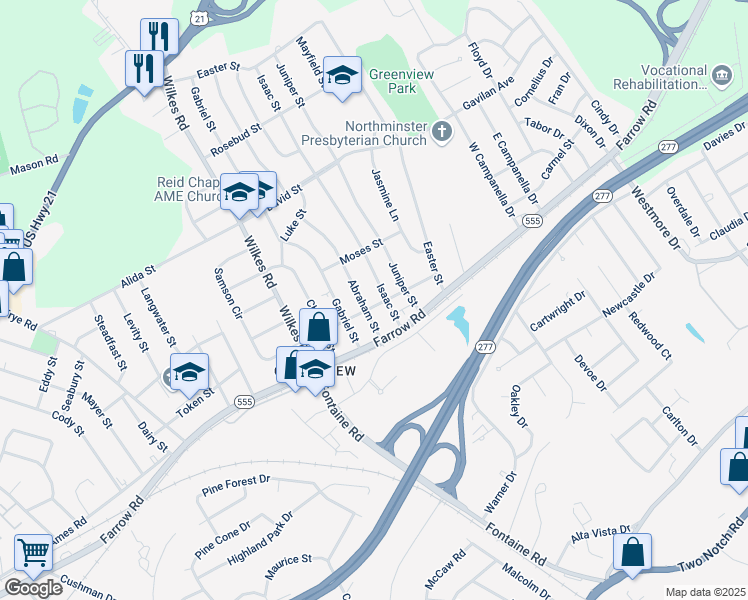 map of restaurants, bars, coffee shops, grocery stores, and more near 6304 Benedict Street in Columbia