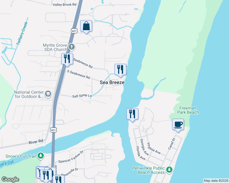 map of restaurants, bars, coffee shops, grocery stores, and more near 1066 Roscoe Freeman Avenue in Wilmington