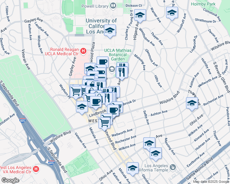 map of restaurants, bars, coffee shops, grocery stores, and more near 969 Hilgard Avenue in Los Angeles
