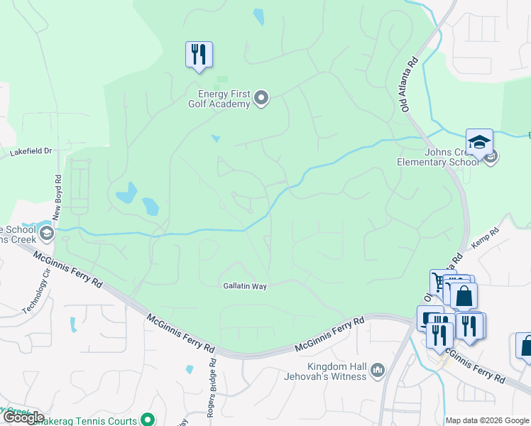 map of restaurants, bars, coffee shops, grocery stores, and more near 7965 Royal Melbourne Way in Duluth