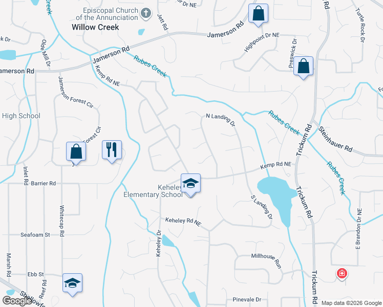map of restaurants, bars, coffee shops, grocery stores, and more near 2226 Northland Meadow Court in Marietta