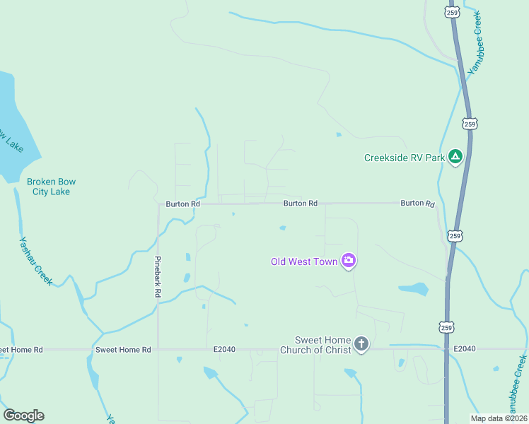 map of restaurants, bars, coffee shops, grocery stores, and more near 876 Burton Road in Broken Bow