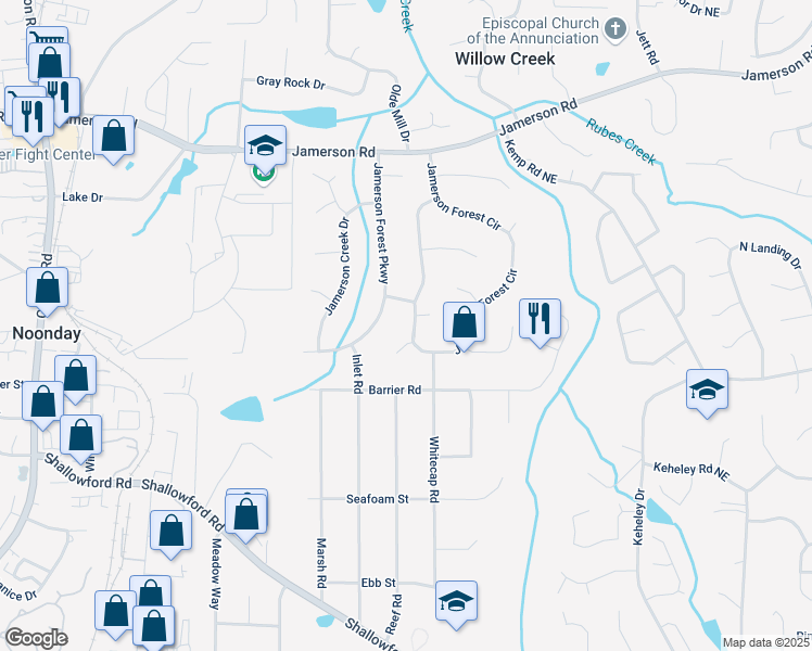 map of restaurants, bars, coffee shops, grocery stores, and more near 4728 Jamerson Forest Circle in Marietta