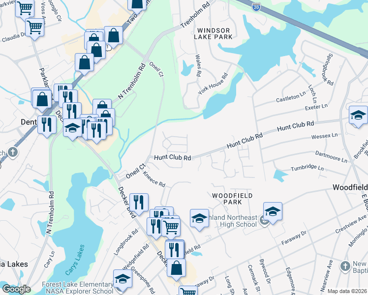 map of restaurants, bars, coffee shops, grocery stores, and more near 38 Foxborough Road in Columbia