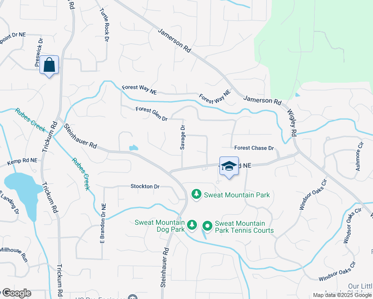 map of restaurants, bars, coffee shops, grocery stores, and more near 4544 Savage Drive Northeast in Marietta
