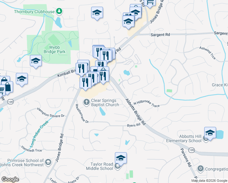 map of restaurants, bars, coffee shops, grocery stores, and more near 5095 Garrett Court in Alpharetta