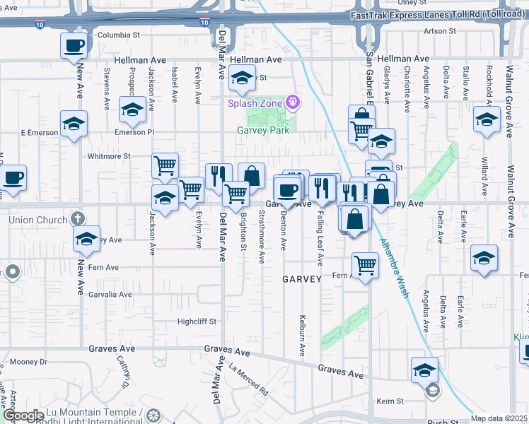 map of restaurants, bars, coffee shops, grocery stores, and more near 2746 Strathmore Avenue in Rosemead