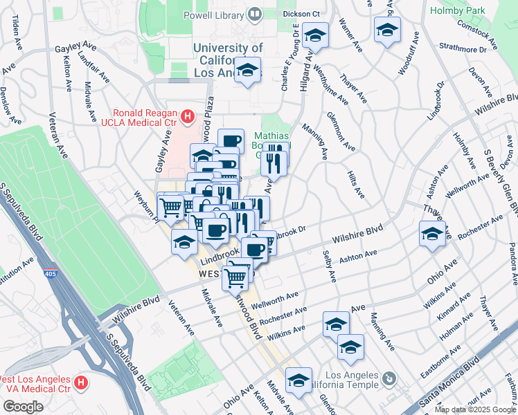 map of restaurants, bars, coffee shops, grocery stores, and more near 969 Hilgard Avenue in Los Angeles