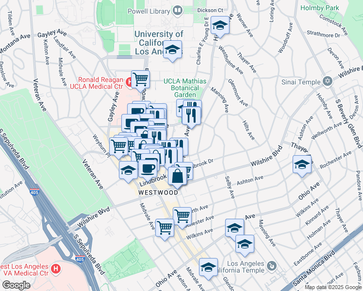map of restaurants, bars, coffee shops, grocery stores, and more near 969 Hilgard Avenue in Los Angeles