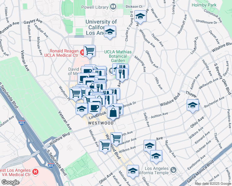 map of restaurants, bars, coffee shops, grocery stores, and more near 969 Hilgard Avenue in Los Angeles