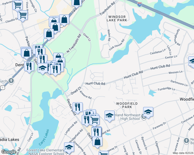 map of restaurants, bars, coffee shops, grocery stores, and more near 38 Foxborough Road in Columbia