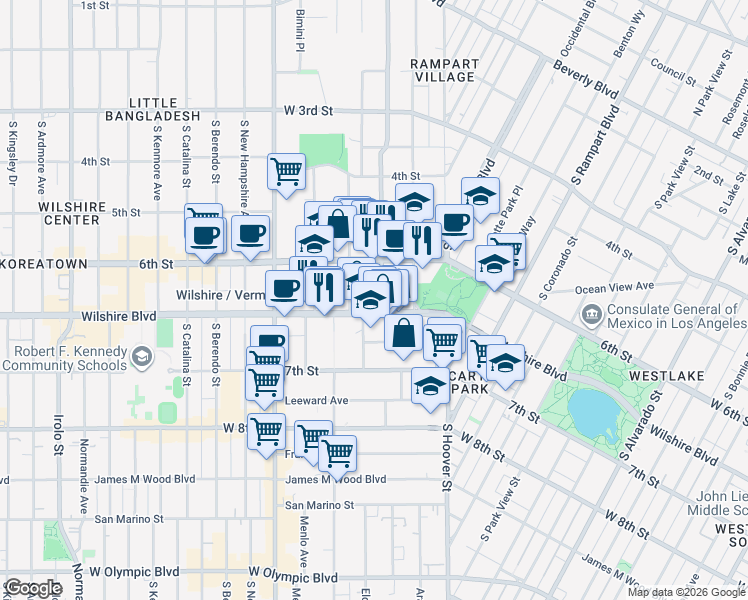 map of restaurants, bars, coffee shops, grocery stores, and more near in Los Angeles