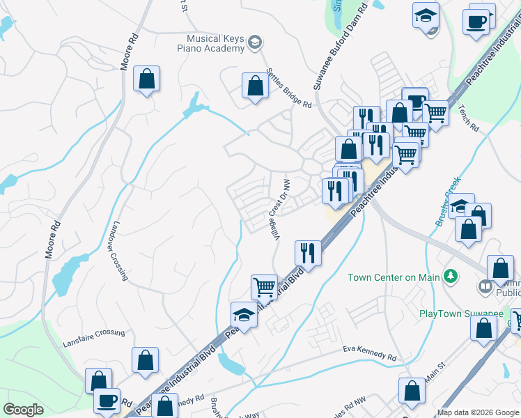 map of restaurants, bars, coffee shops, grocery stores, and more near 871 Cotton Mill Place in Suwanee